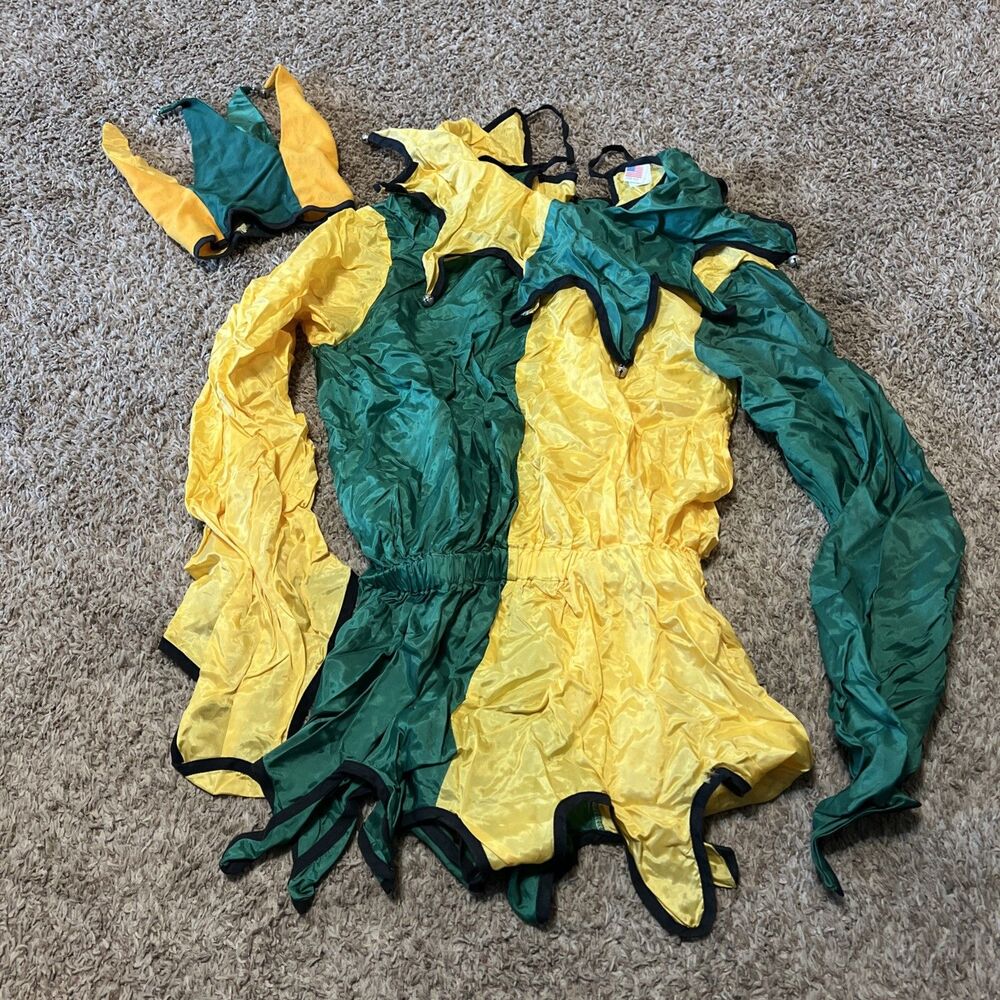 Jester Lady Costume Court Jester yellow And Green Halloween Dress And Hat
